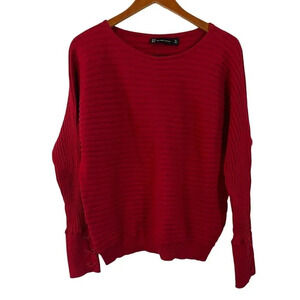 New York & Company Red Sweater Size XL Lacing Details on Long Sleeves Ribbed Top
